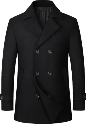 Litteking Men's Winter Coat Wool Trench Peacoat Classic Notched Collar Overcoat Double Breasted Top Jacket