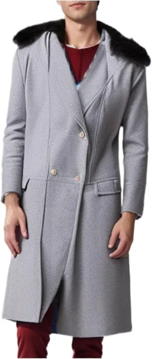 Maiyifu-GJ Mens Wool Blend Double Breasted Overcoat Winter Slim Fit Long Trench Coat Classic Lightweight Business Pea Jacket