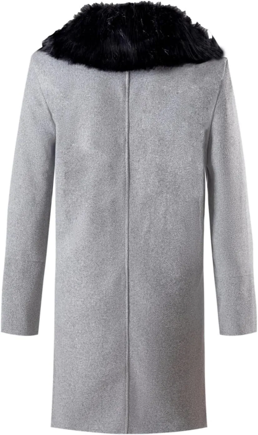 Maiyifu-GJ Mens Wool Blend Double Breasted Overcoat Winter Slim Fit Long Trench Coat Classic Lightweight Business Pea Jacket