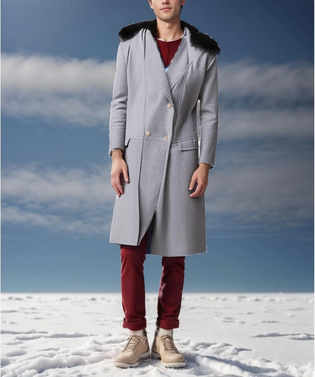 Maiyifu-GJ Mens Wool Blend Double Breasted Overcoat Winter Slim Fit Long Trench Coat Classic Lightweight Business Pea Jacket