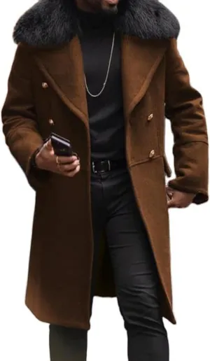 Maiyifu-GJ Mens Wool Blend Double Breasted Overcoat Winter Slim Fit Long Trench Coat Classic Lightweight Business Pea Jacket