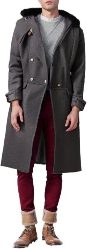 Maiyifu-GJ Mens Wool Blend Double Breasted Overcoat Winter Slim Fit Long Trench Coat Classic Lightweight Business Pea Jacket