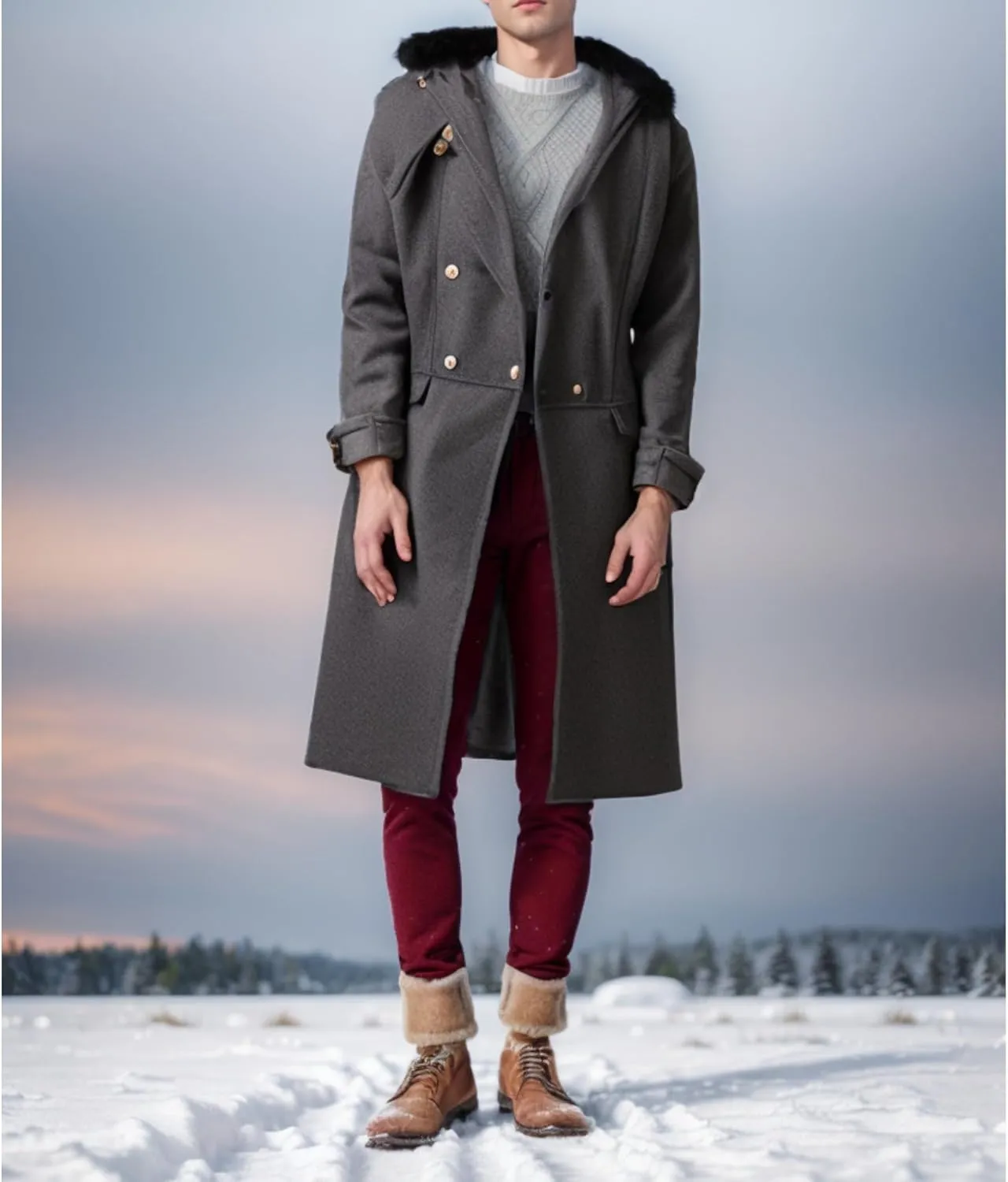 Maiyifu-GJ Mens Wool Blend Double Breasted Overcoat Winter Slim Fit Long Trench Coat Classic Lightweight Business Pea Jacket