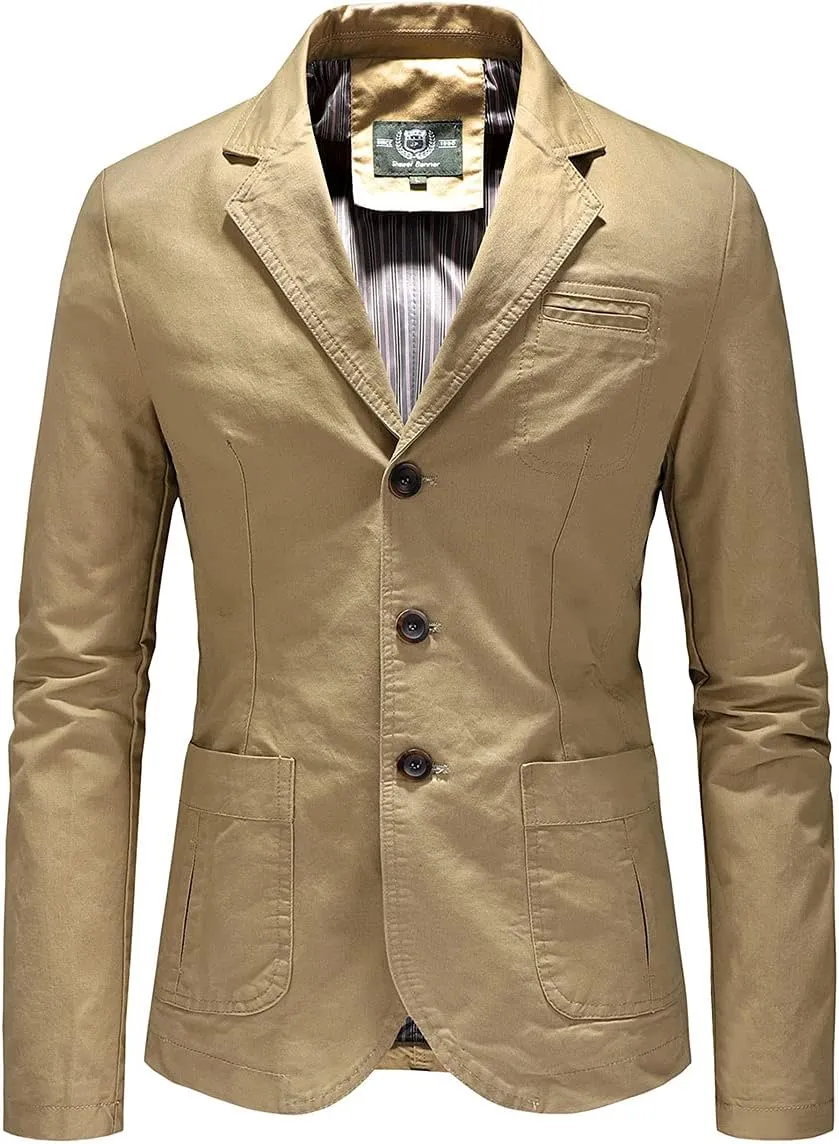 Mens Classic 3-Button Slim Fit Durable Twill Cotton Blazer Sporty Suit Coats with Lining
