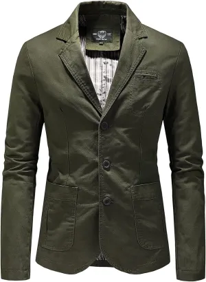 Mens Classic 3-Button Slim Fit Durable Twill Cotton Blazer Sporty Suit Coats with Lining