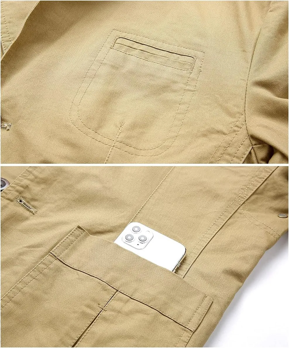 Mens Classic 3-Button Slim Fit Durable Twill Cotton Blazer Sporty Suit Coats with Lining