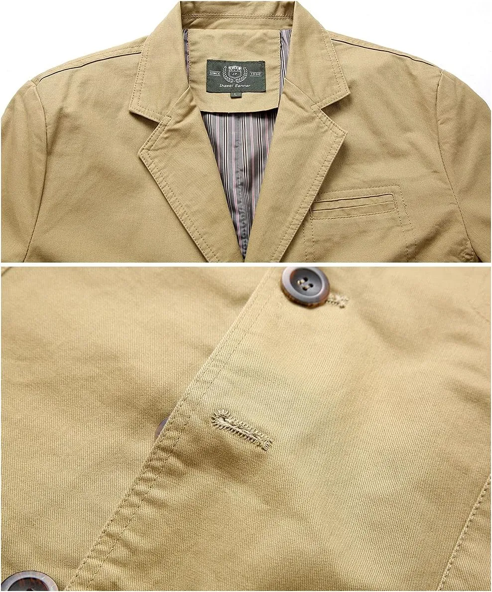 Mens Classic 3-Button Slim Fit Durable Twill Cotton Blazer Sporty Suit Coats with Lining