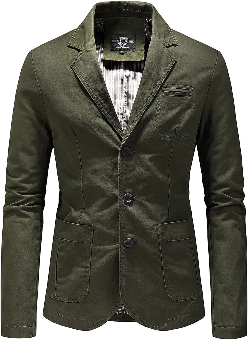 Mens Classic 3-Button Slim Fit Durable Twill Cotton Blazer Sporty Suit Coats with Lining