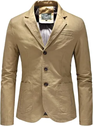Mens Classic 3-Button Slim Fit Durable Twill Cotton Blazer Sporty Suit Coats with Lining