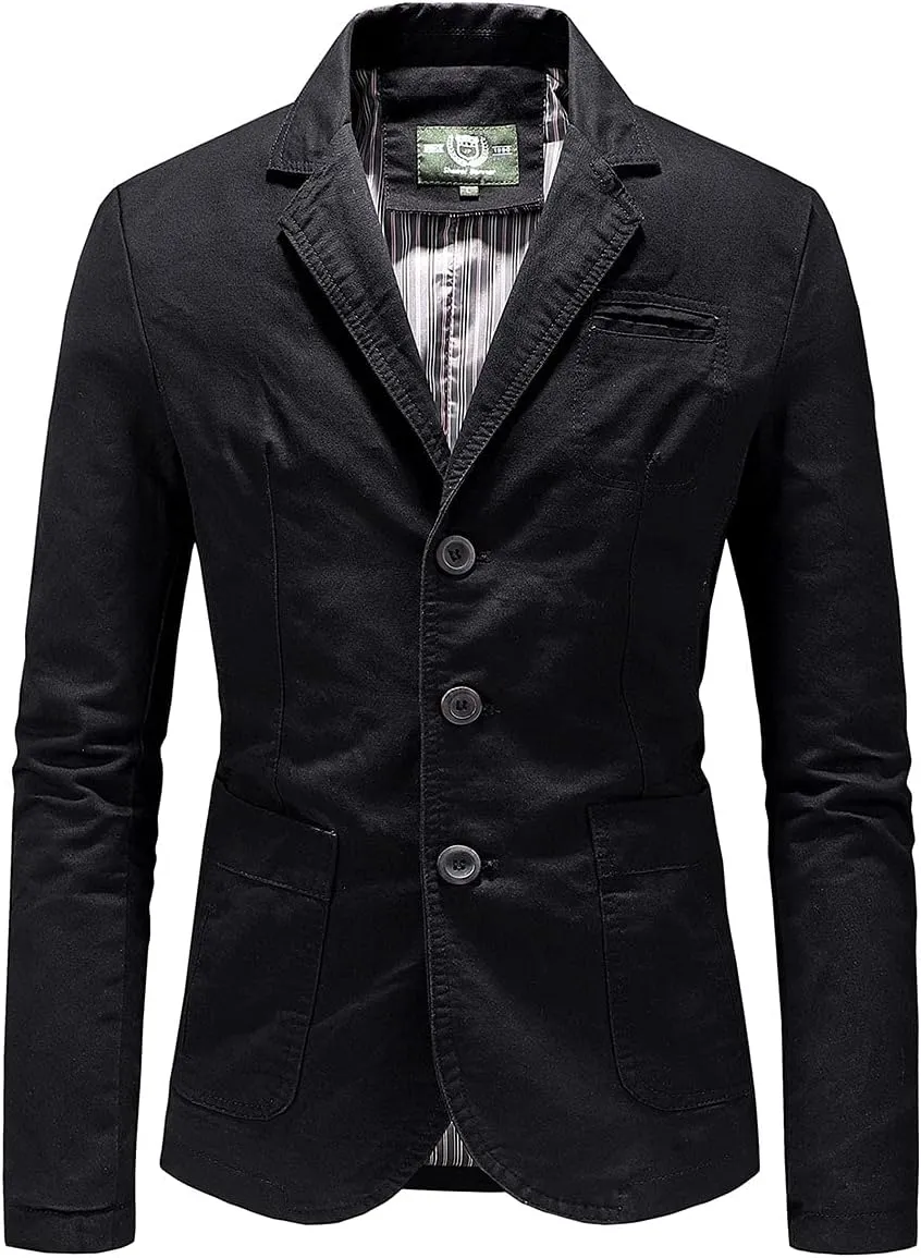Mens Classic 3-Button Slim Fit Durable Twill Cotton Blazer Sporty Suit Coats with Lining