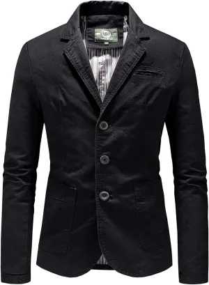 Mens Classic 3-Button Slim Fit Durable Twill Cotton Blazer Sporty Suit Coats with Lining