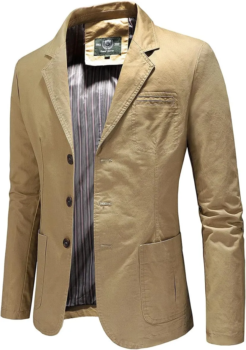Mens Classic 3-Button Slim Fit Durable Twill Cotton Blazer Sporty Suit Coats with Lining