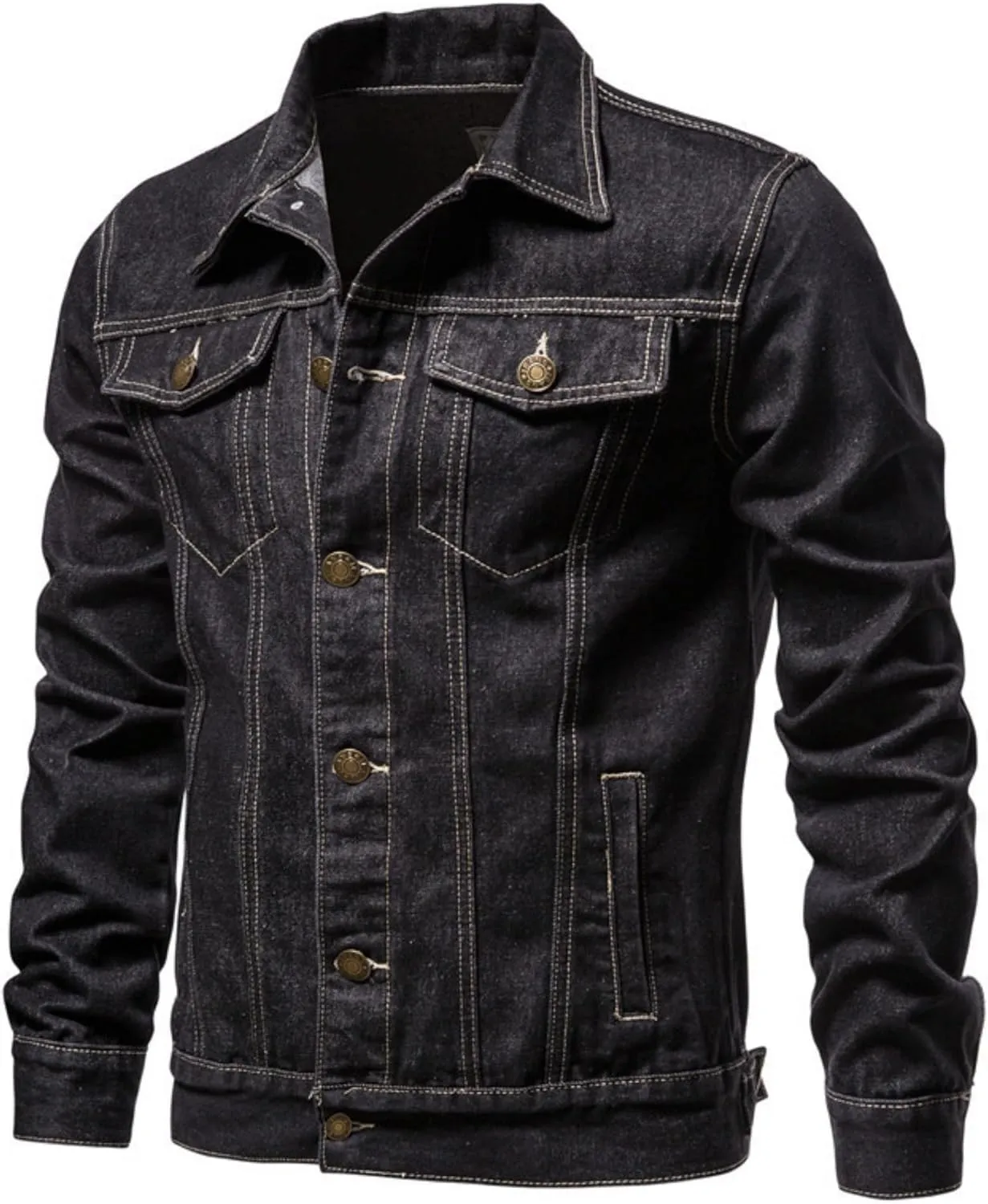 Men's Distressed Ripped Denim Jacket Slim Fit Fashion Workwear Casual Classic Button Down Trucker Jean Coat