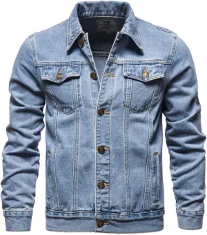 Men's Distressed Ripped Denim Jacket Slim Fit Fashion Workwear Casual Classic Button Down Trucker Jean Coat