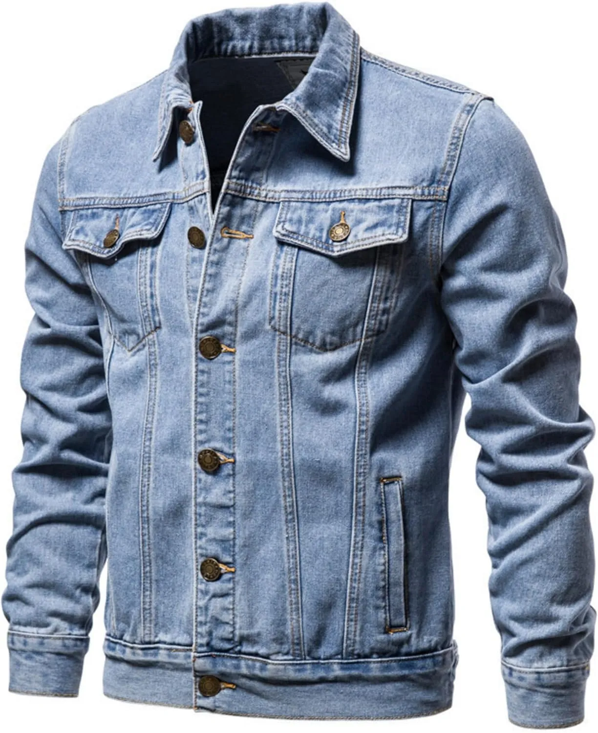 Men's Distressed Ripped Denim Jacket Slim Fit Fashion Workwear Casual Classic Button Down Trucker Jean Coat
