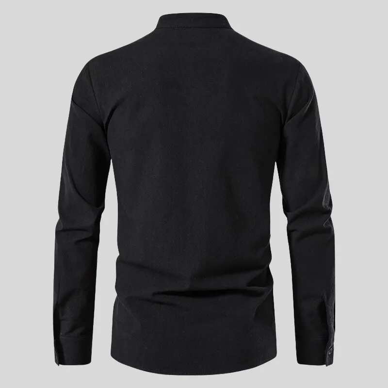 Mens Long-Sleeve Shirt - Relaxed Fit - Lace-Up V-Neck - Casual Boho Style