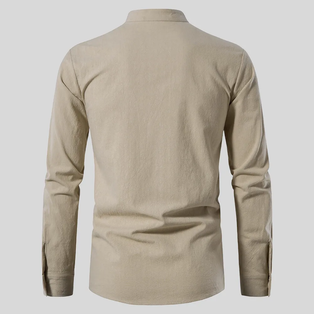 Mens Long-Sleeve Shirt - Relaxed Fit - Lace-Up V-Neck - Casual Boho Style