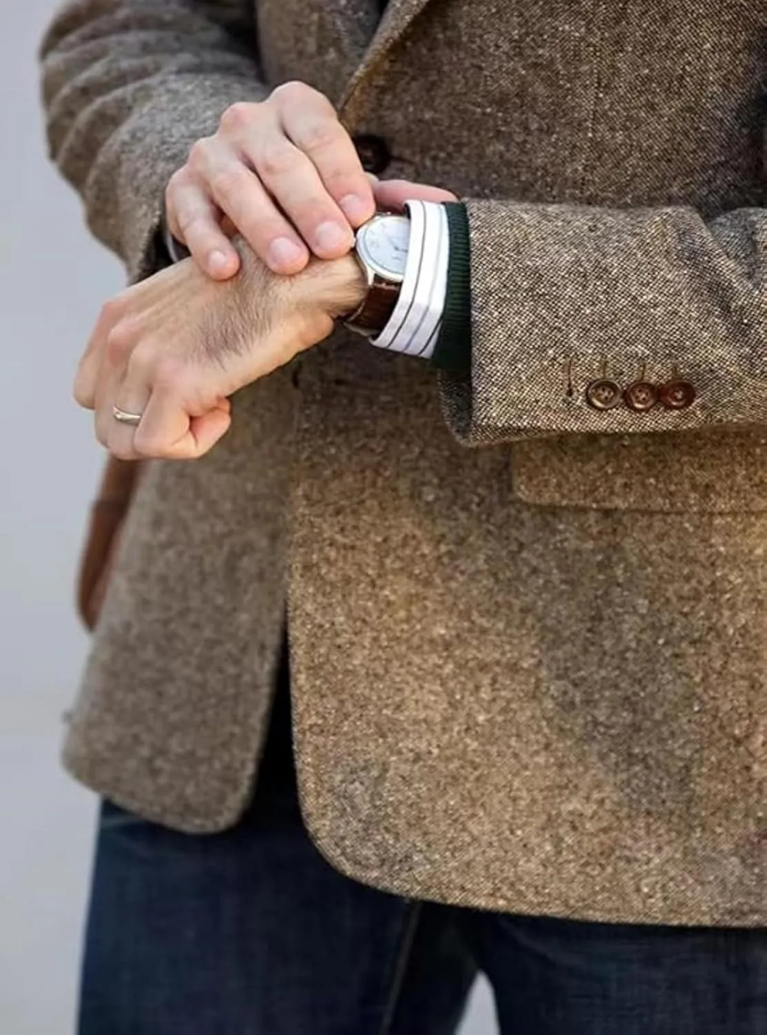 Men's Vintage Tweed Blazer Jacket Classic Fit Winter Two Button Business Jackets Mens Sport Coats with Elbow Patches