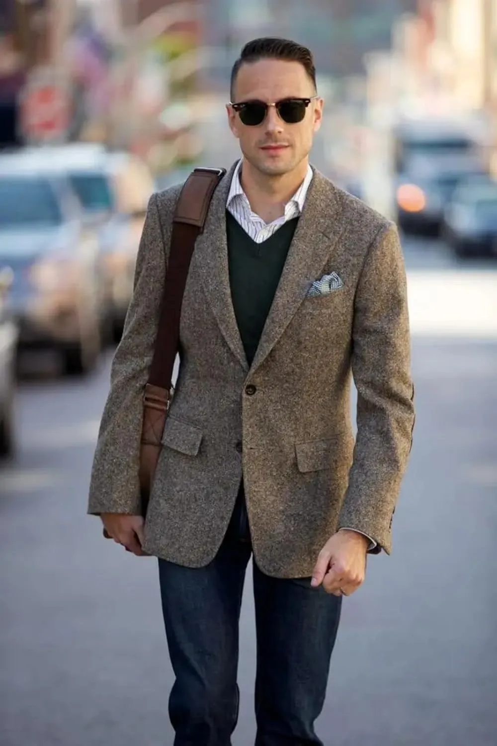 Men's Vintage Tweed Blazer Jacket Classic Fit Winter Two Button Business Jackets Mens Sport Coats with Elbow Patches
