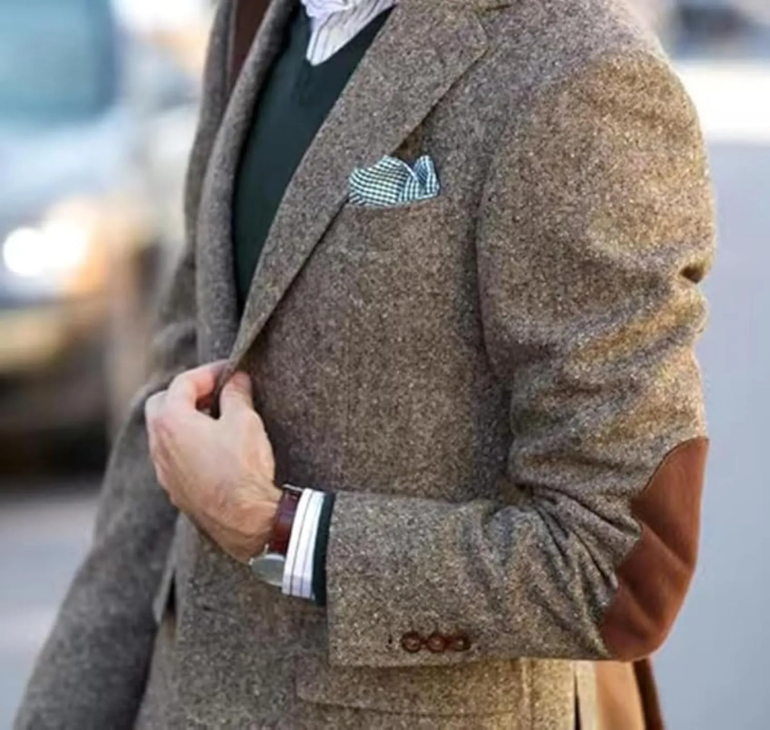 Men's Vintage Tweed Blazer Jacket Classic Fit Winter Two Button Business Jackets Mens Sport Coats with Elbow Patches