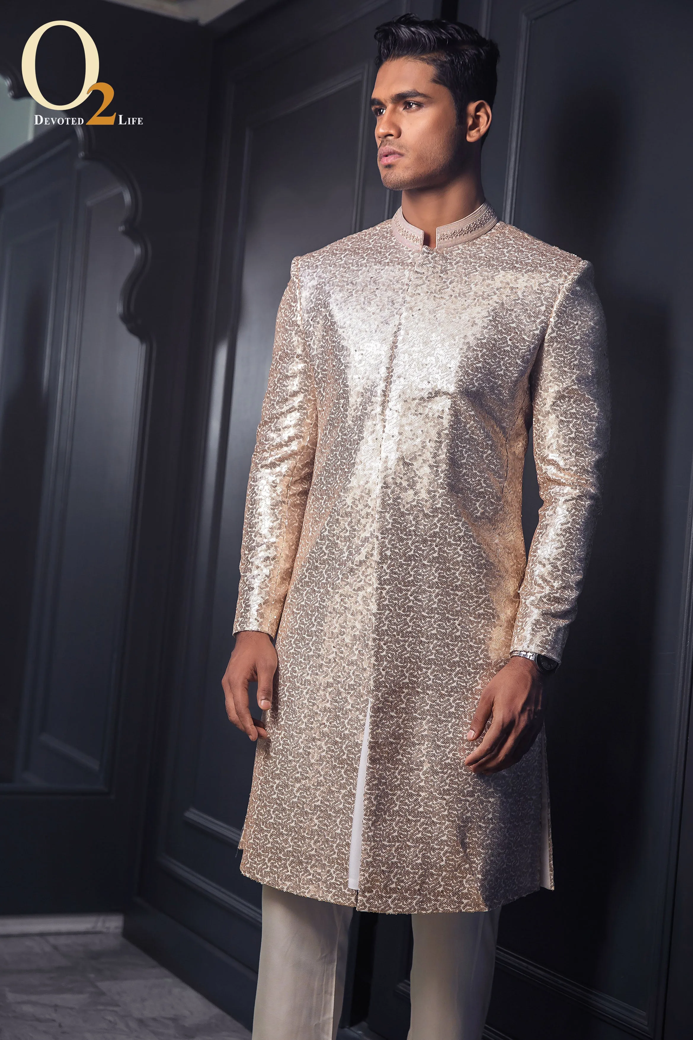 Mens wedding sherwani with Zardozi handwork