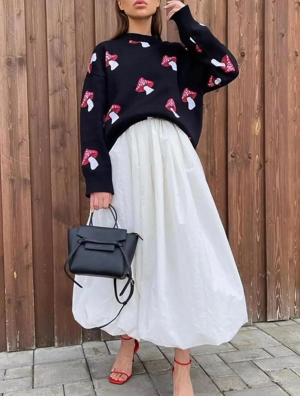 PDLCVD Summer Y2k Bubble Maxi Skirt for Women Casual Elastic Waist A Line Long SkirtRuffle Midi Skirt Sundress