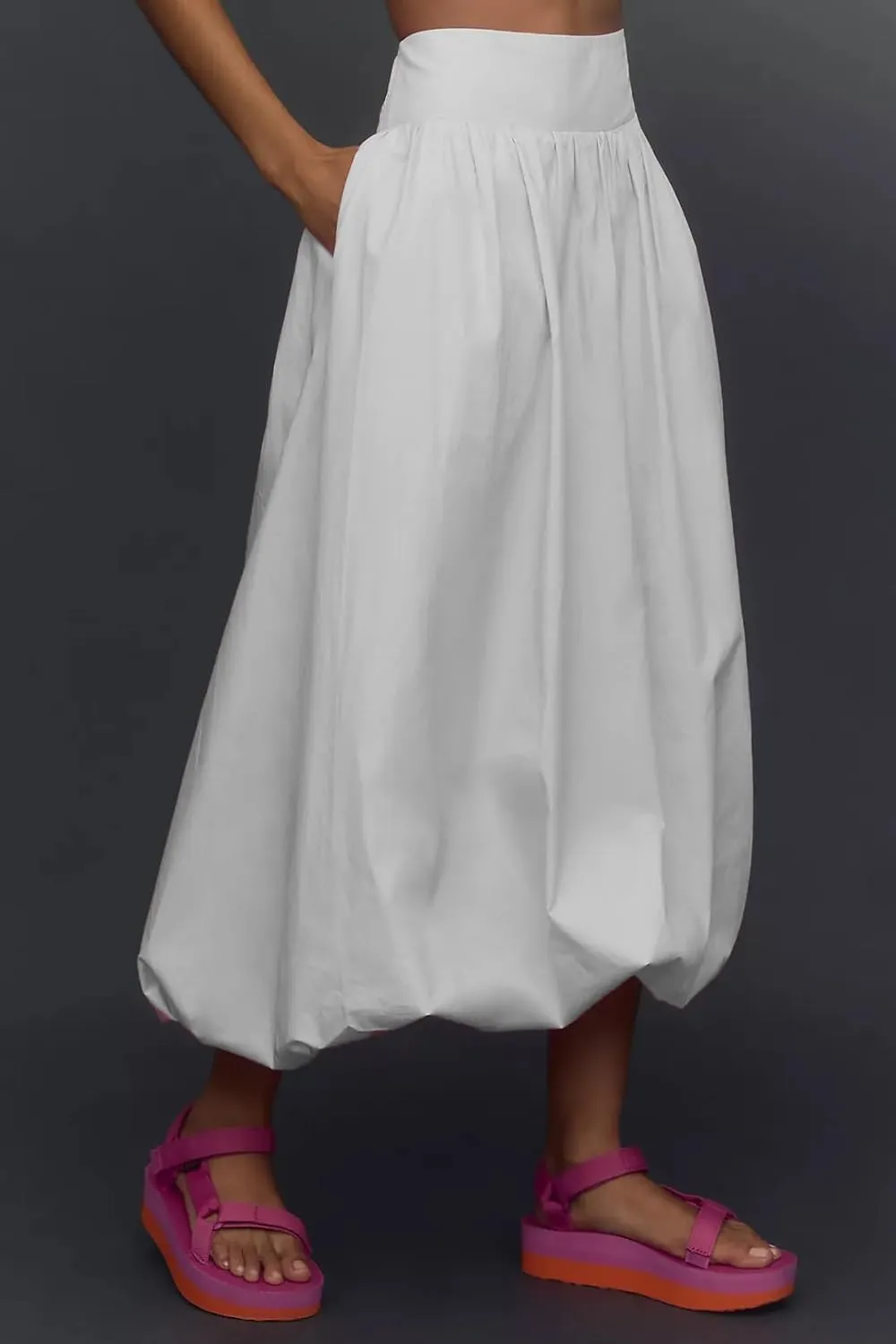 PDLCVD Summer Y2k Bubble Maxi Skirt for Women Casual Elastic Waist A Line Long SkirtRuffle Midi Skirt Sundress