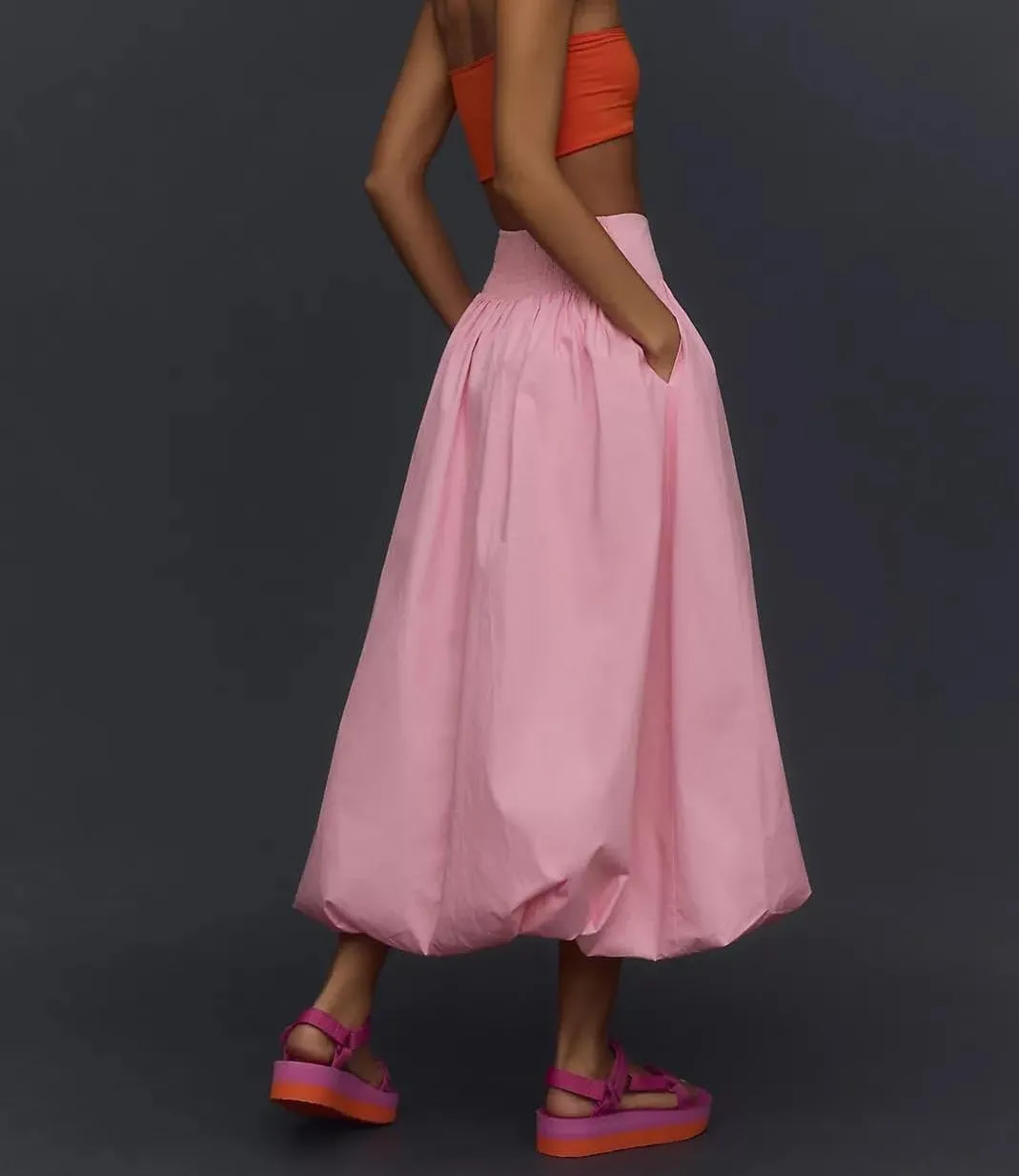 PDLCVD Summer Y2k Bubble Maxi Skirt for Women Casual Elastic Waist A Line Long SkirtRuffle Midi Skirt Sundress