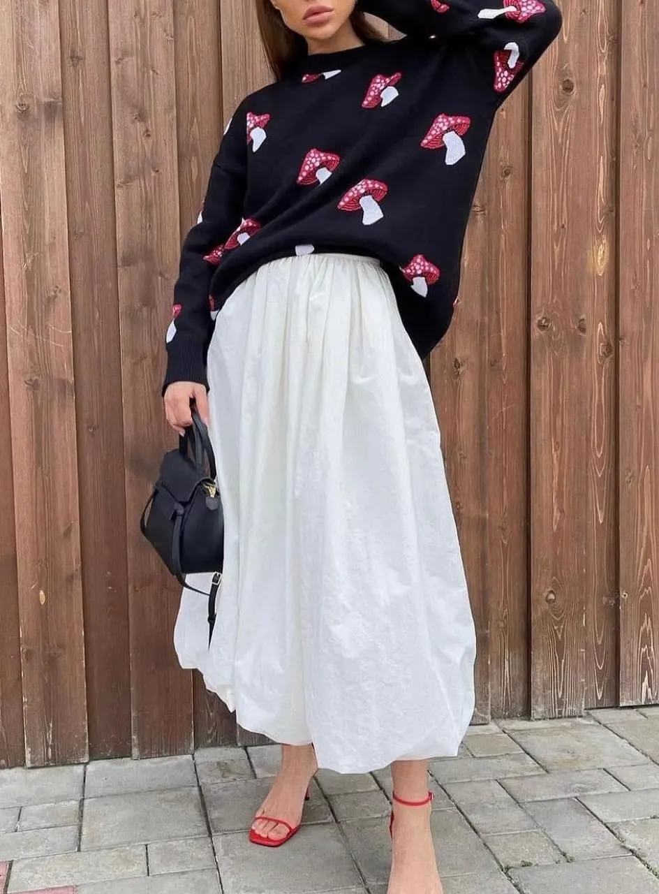 PDLCVD Summer Y2k Bubble Maxi Skirt for Women Casual Elastic Waist A Line Long SkirtRuffle Midi Skirt Sundress