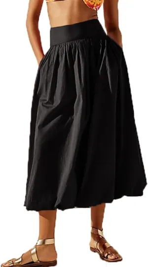 PDLCVD Summer Y2k Bubble Maxi Skirt for Women Casual Elastic Waist A Line Long SkirtRuffle Midi Skirt Sundress