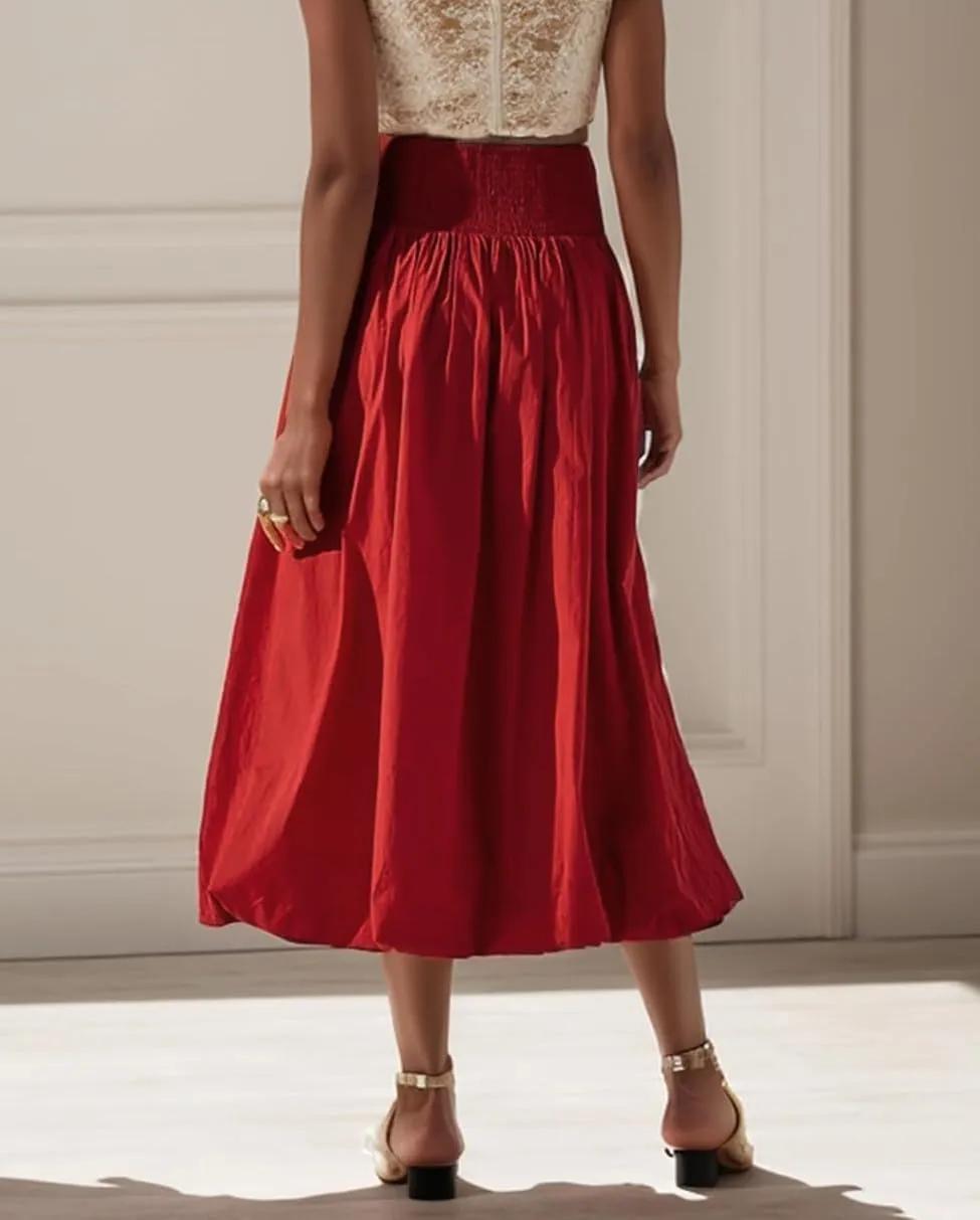 PDLCVD Summer Y2k Bubble Maxi Skirt for Women Casual Elastic Waist A Line Long SkirtRuffle Midi Skirt Sundress