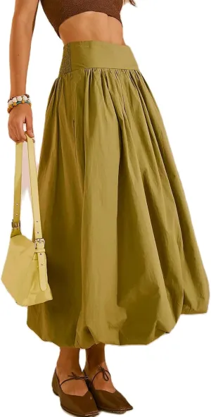 PDLCVD Summer Y2k Bubble Maxi Skirt for Women Casual Elastic Waist A Line Long SkirtRuffle Midi Skirt Sundress