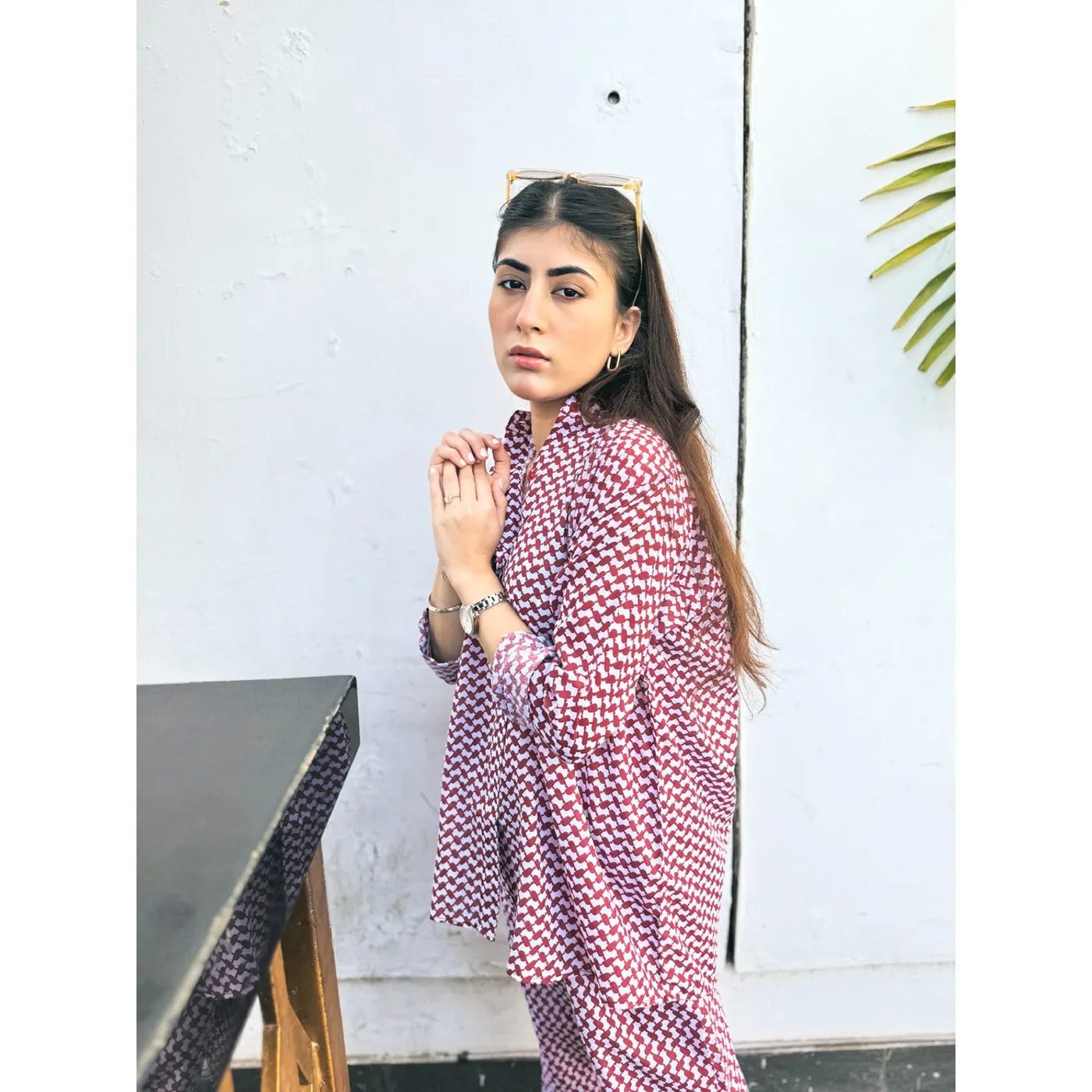 Red Patterned Matching Set