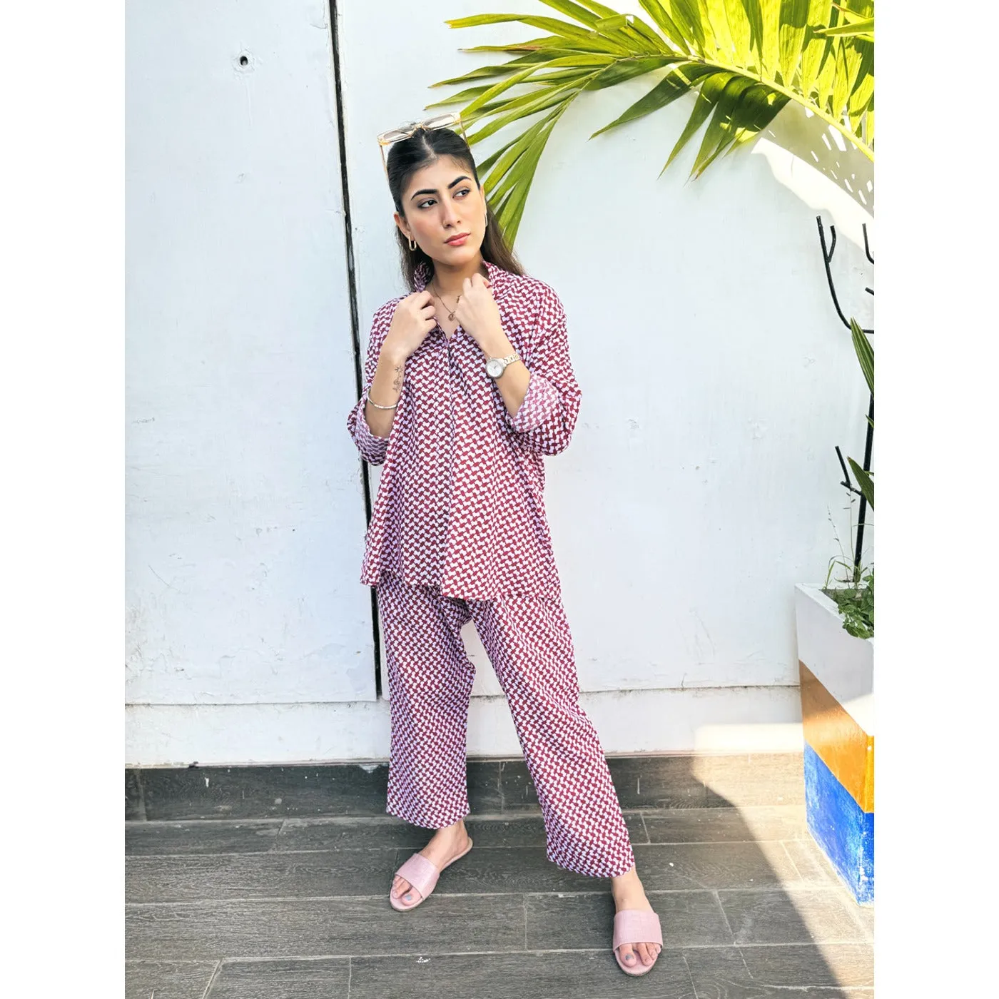 Red Patterned Matching Set