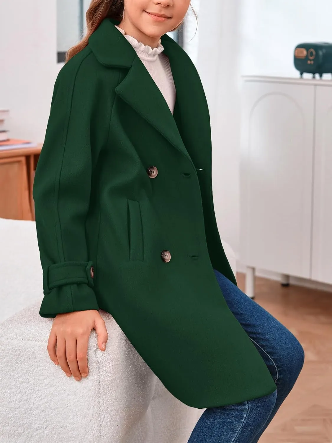 rrhss Girls Wool Blend Coat Double Breasted Classic Jacket Spring Fall Outwear Dress Coats With Pockets