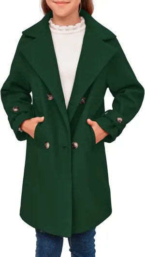 rrhss Girls Wool Blend Coat Double Breasted Classic Jacket Spring Fall Outwear Dress Coats With Pockets