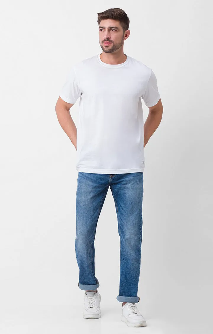Spykar Mid Blue Cotton Comfort Fit Straight Length Jeans For Men (Ricardo)