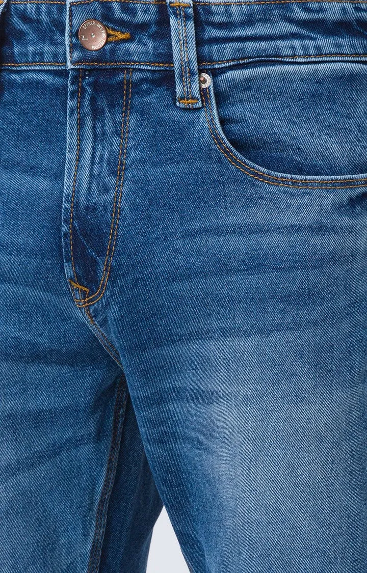 Spykar Mid Blue Cotton Comfort Fit Straight Length Jeans For Men (Ricardo)