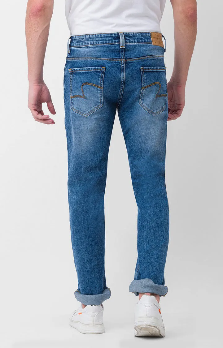 Spykar Mid Blue Cotton Comfort Fit Straight Length Jeans For Men (Ricardo)