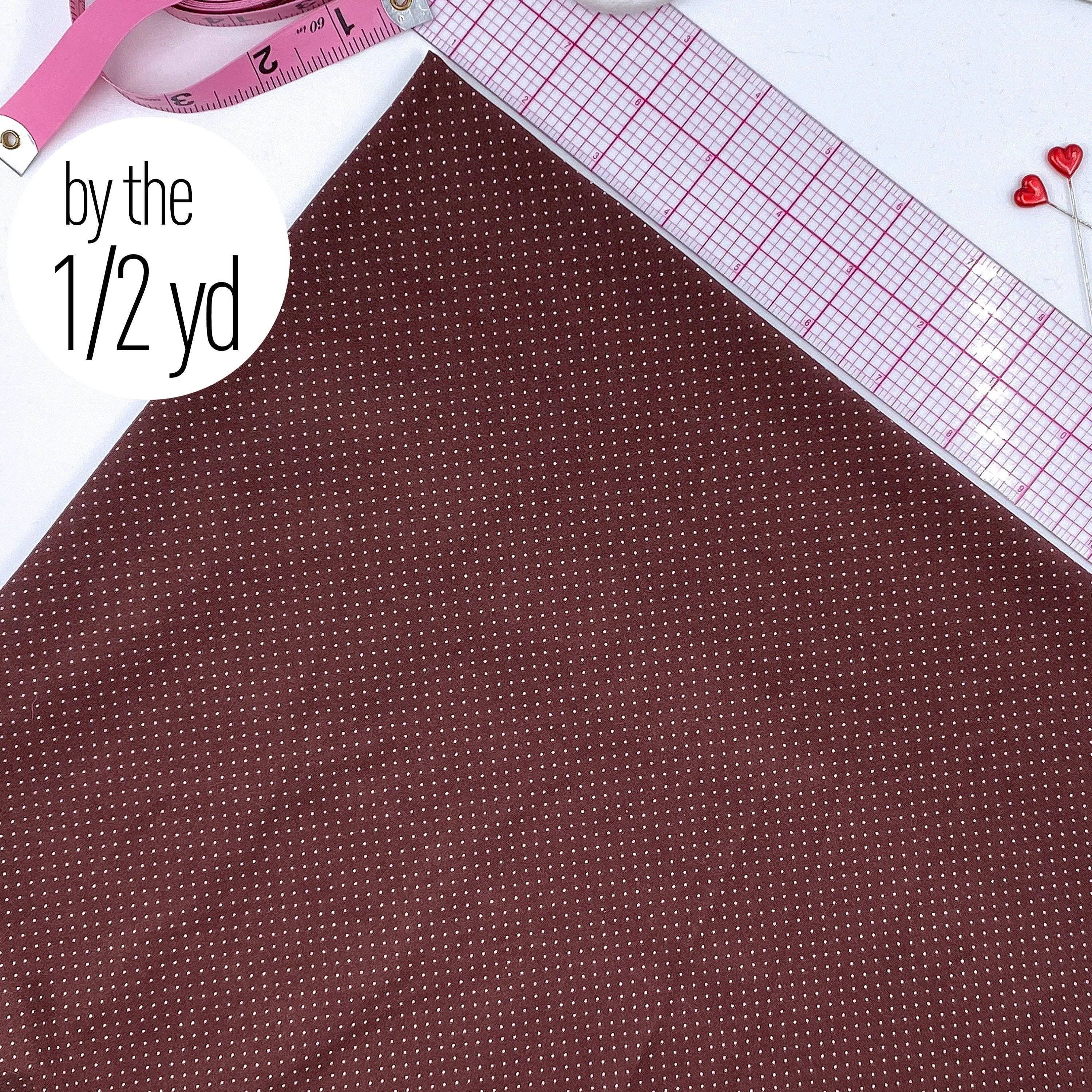 Stretch Tricot Fabric lightweight, Ivory Mini Dot print on Chocolate Background- by the 1/2 Yard