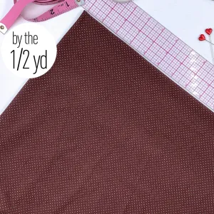 Stretch Tricot Fabric lightweight, Ivory Mini Dot print on Chocolate Background- by the 1/2 Yard