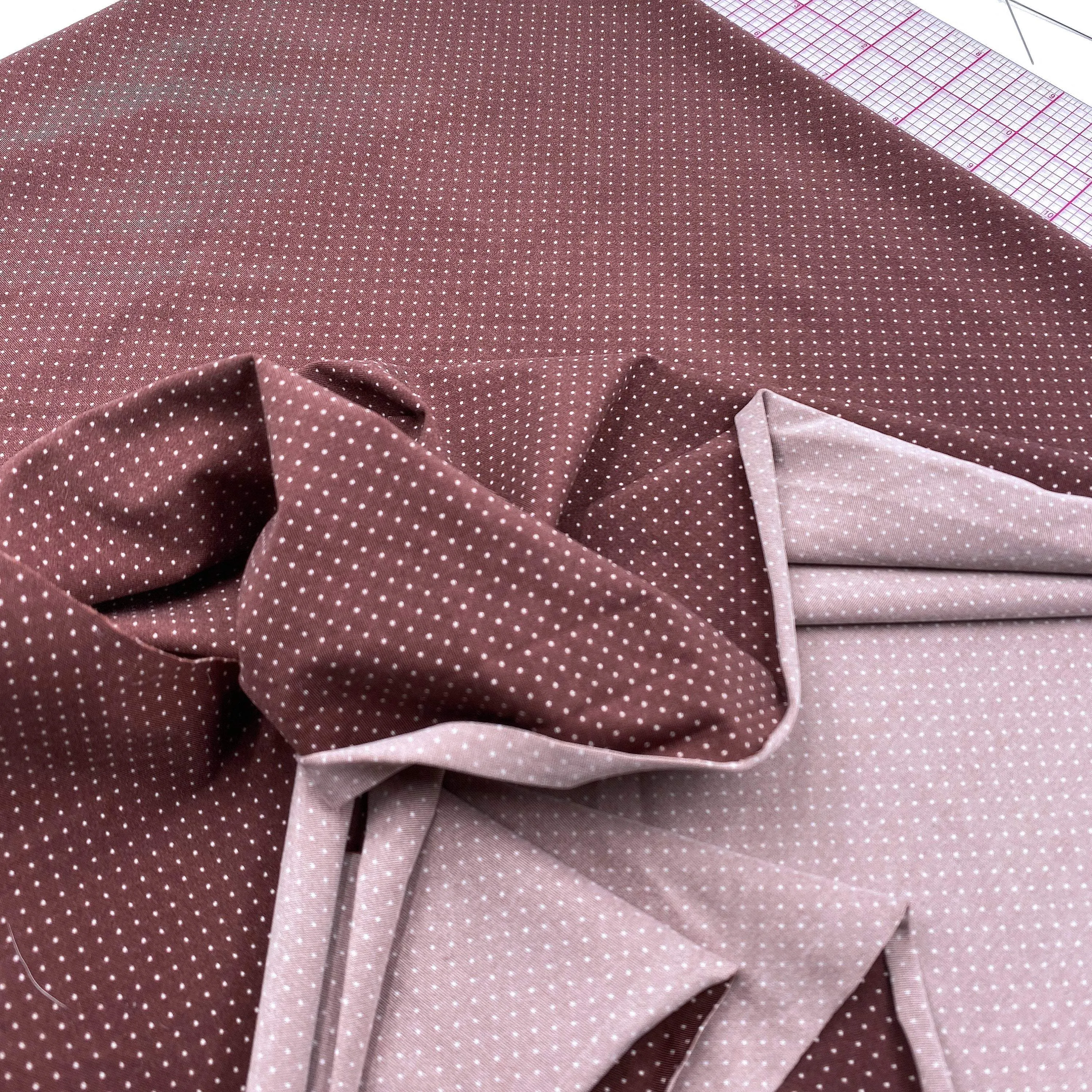 Stretch Tricot Fabric lightweight, Ivory Mini Dot print on Chocolate Background- by the 1/2 Yard