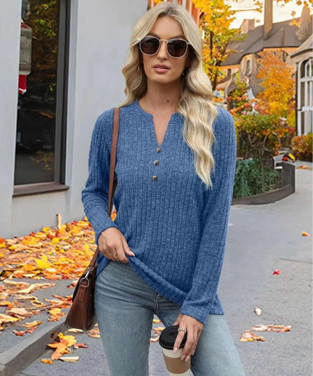 Sweaters for Women Fashion Long Sleeve Tops Pullover V Neck Casual Loose Sweatshirt