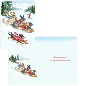 Toboggan Dogs-  26 Boxed Christmas Cards and Envelopes