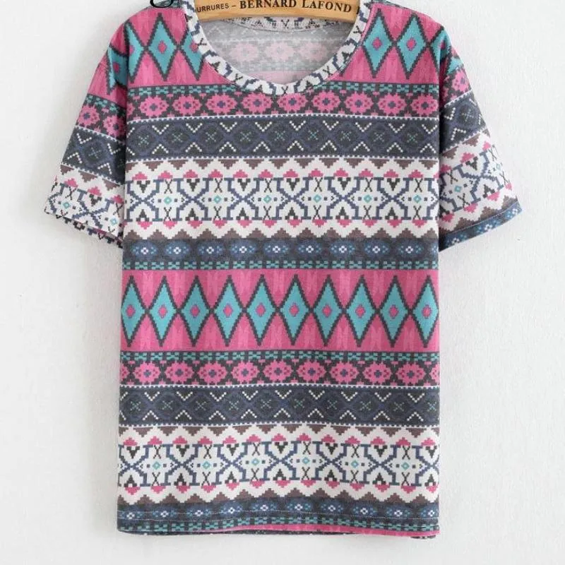 Vintage Summer Geometric Pattern Printed Tees