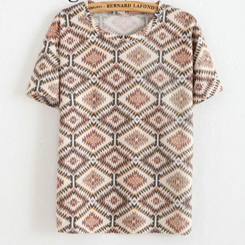 Vintage Summer Geometric Pattern Printed Tees