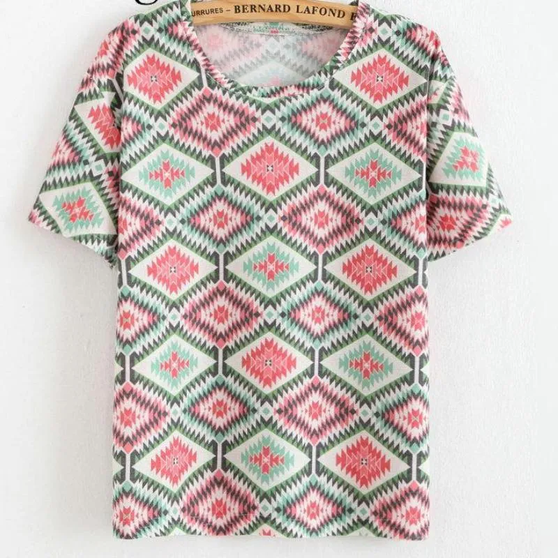 Vintage Summer Geometric Pattern Printed Tees