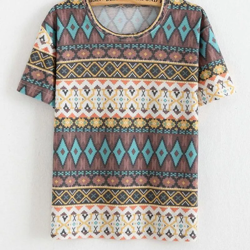 Vintage Summer Geometric Pattern Printed Tees