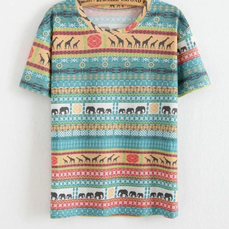 Vintage Summer Geometric Pattern Printed Tees