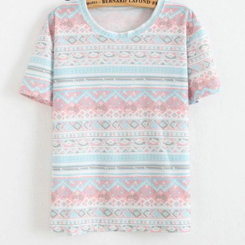 Vintage Summer Geometric Pattern Printed Tees